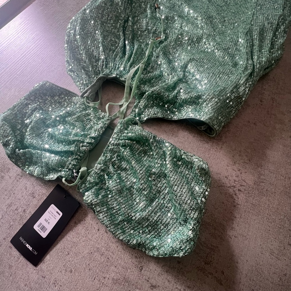 Fashion Nova Green Sequin Maxi Dress